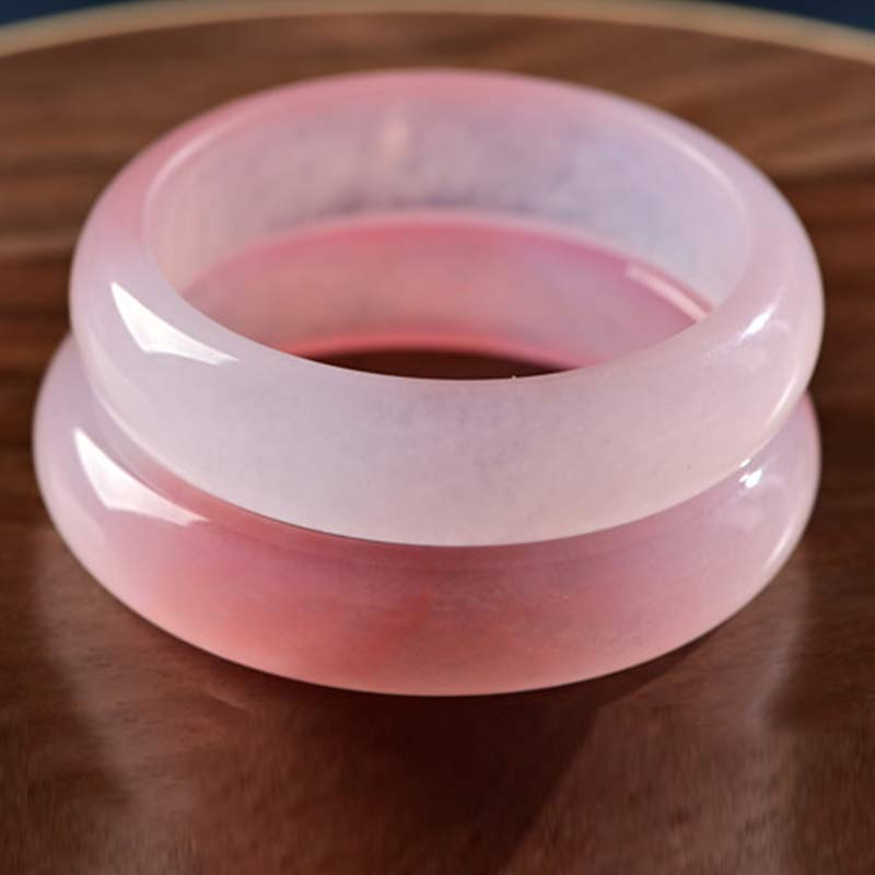 Natural Rose Quartz Solid Bangle Bracelet in Flat or Round Style