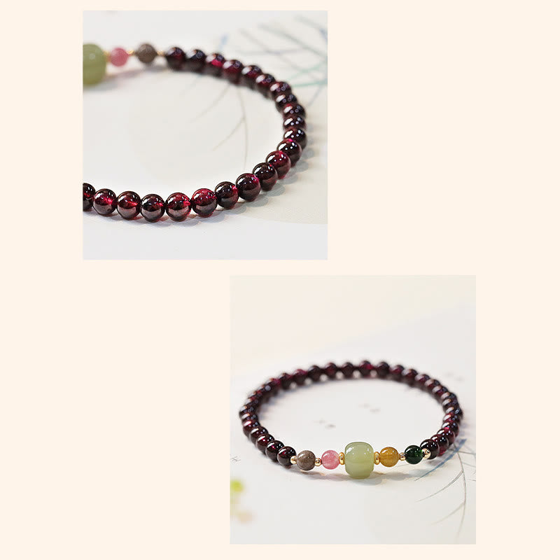Natural Garnet Hetian Jade Tourmaline Bead Passion Bracelet