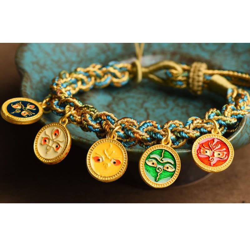 Tibetan Five God Of Wealth Luck Handcrafted Braid String Bracelet