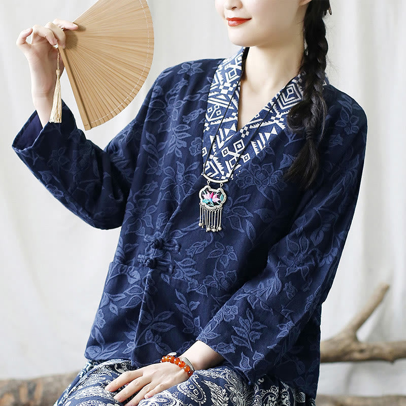 Cotton Jacquard V-Neck Mindful Meditation Jacket