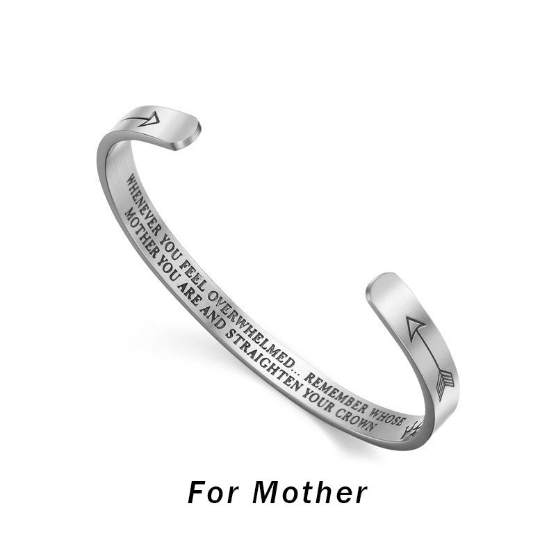 Inspirational Bracelets Personalized Gift for Her Him Engraved Mantra Cuff Bangle Crown Jewelry