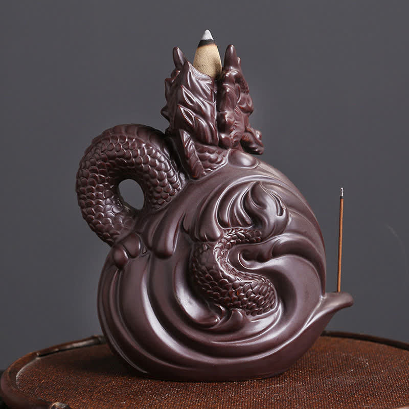 Intricate Dragon and Phoenix Motif Ceramic Incense Burner