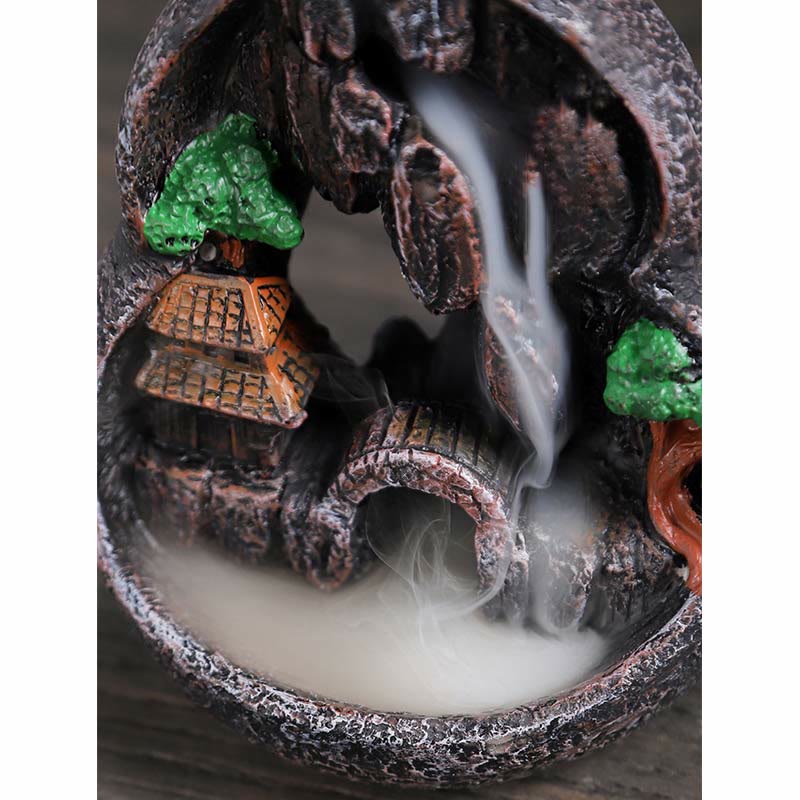 Zeniora Mountain Bridges Resin Backflow Incense Burner for Meditation