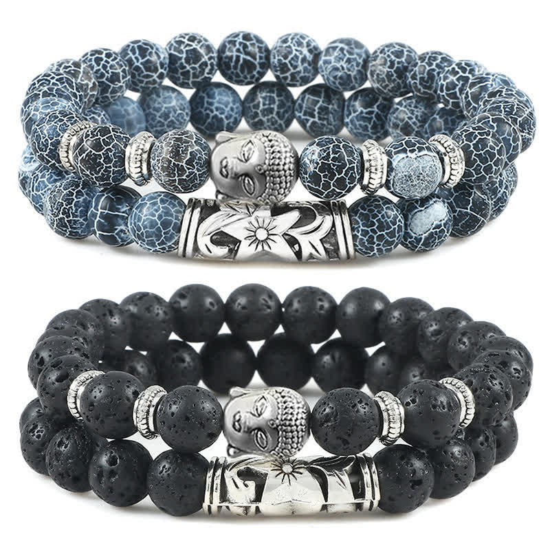 2Pcs Natural Crystal Agate Buddha Protection Bracelet