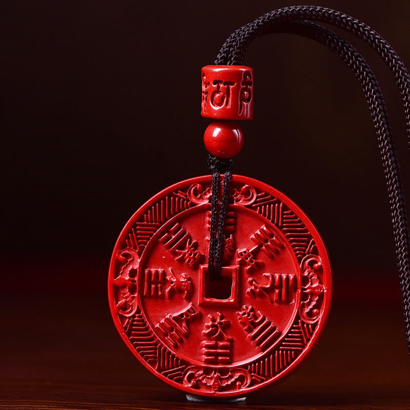 Natural Cinnabar Mountain Ghosts Spend Money Bagua Blessing Necklace Pendant Key Chain