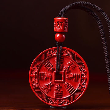Natural Cinnabar Mountain Ghosts Spend Money Bagua Blessing Necklace Pendant Key Chain