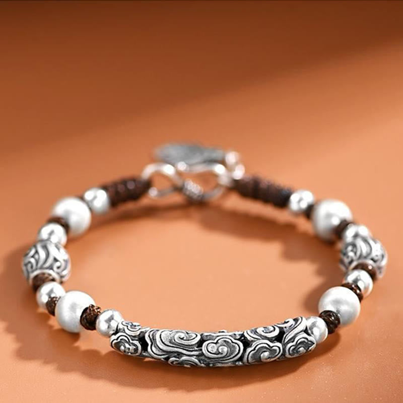 Tibet Handmade Copper 999 Sterling Silver Auspicious Cloud Wealth String Bracelet