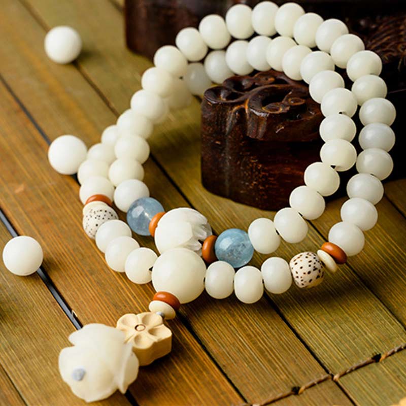 Tibetan White Jade Bodhi Lotus Blessing Bracelet