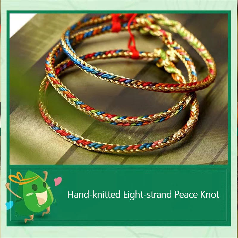 925 Sterling Silver Fu Character Zongzi Pattern Multicolored String Luck Handmade Braided Bracelet