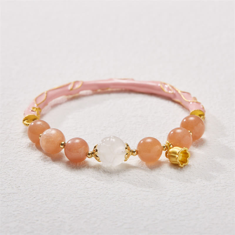 Sunstone & Golden Silk Jade Lily of the Valley Gold Sterling Silver Charm Bracelet