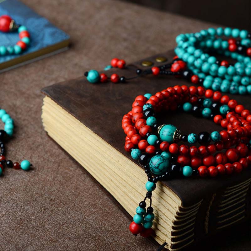 Turquoise Black Onyx Red Turquoise Bead Protection Bracelet