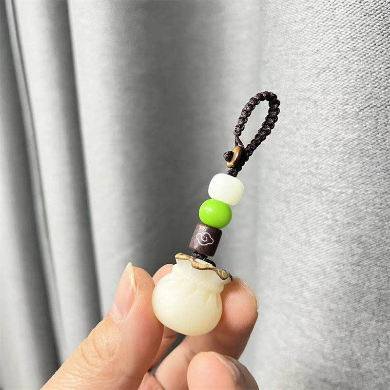 Handmade Bodhi Seed, Aventurine & Boxwood Money Bag Botanical Keychain