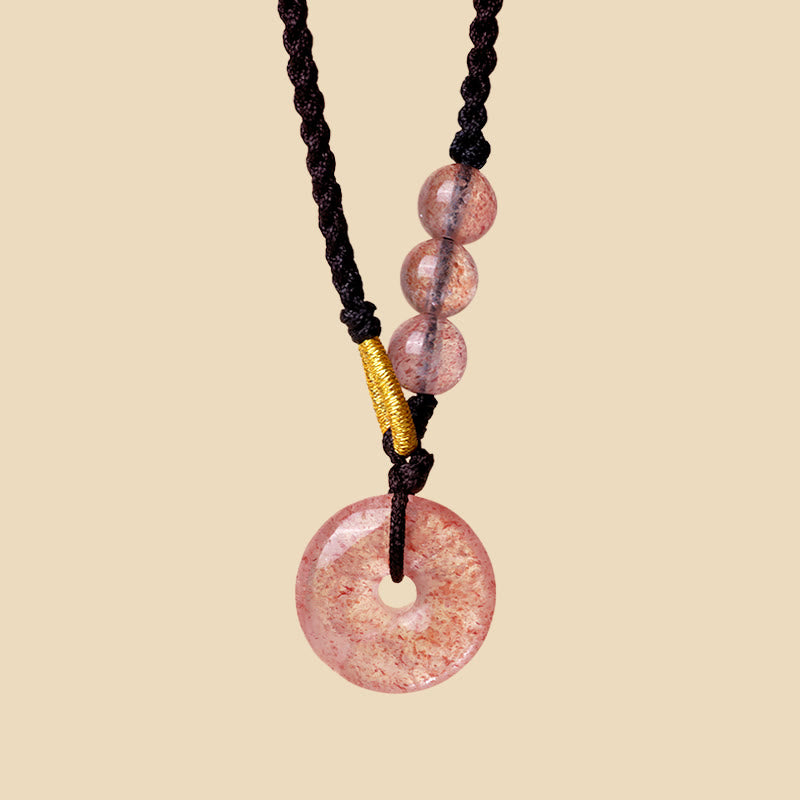 Strawberry Quartz Chalcedony Peace Buckle Healing Necklace Pendant