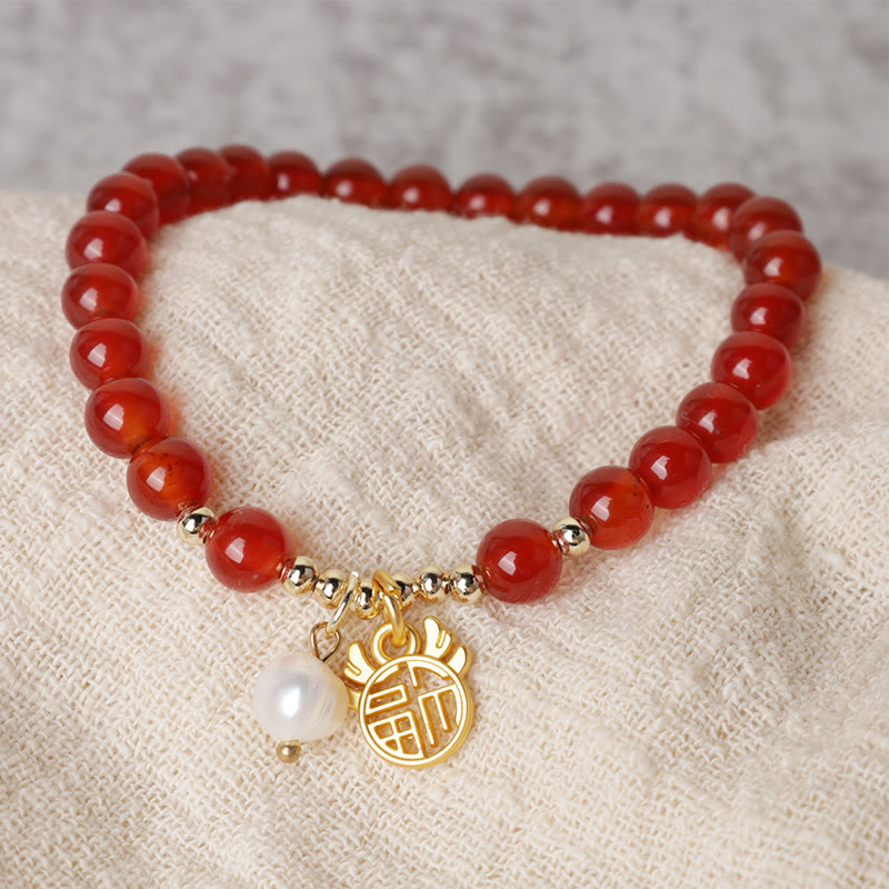 Year of the Dragon Red Agate Jade Peace Buckle Fu Character Success Bracelet