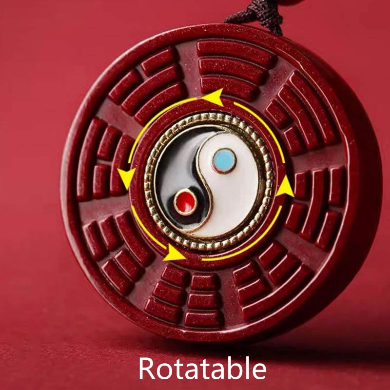 Natural Cinnabar Bagua Rotatable Yin Yang Keep Away Evil Spirits Necklace Pendant