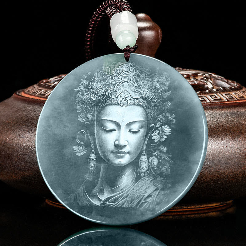 Kwan Yin Avalokitesvara Jade Abundance String Necklace Pendant