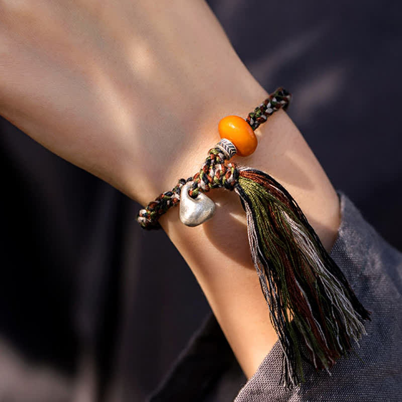 Handmade 990 Sterling Silver & Amber Steelyard Weight Tibetan Style Bracelet
