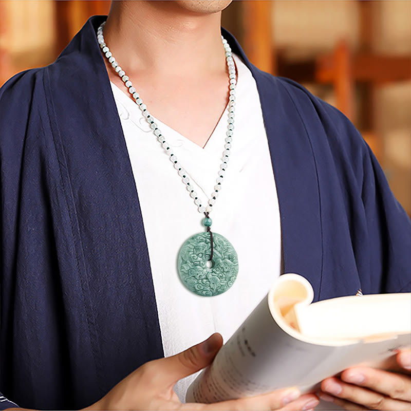 Year of the Dragon Natural Jade Nine Dragons Peace Buckle Protection Necklace Pendant