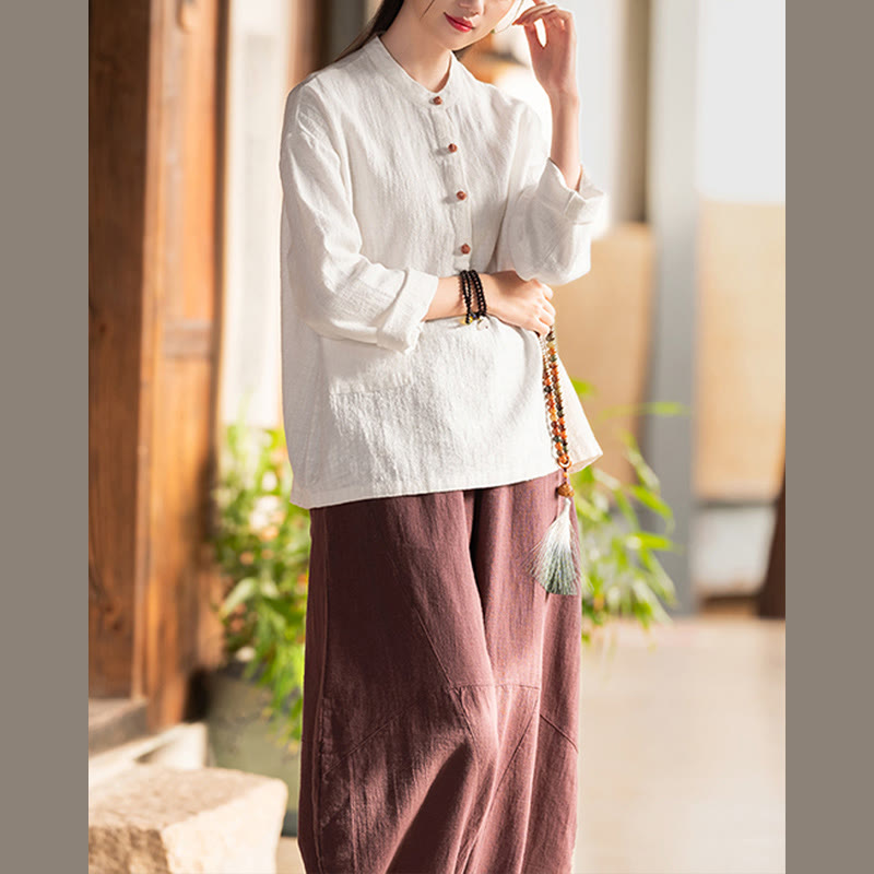 Solid Color Loose Button Blouse Long Sleeve Shirt Top