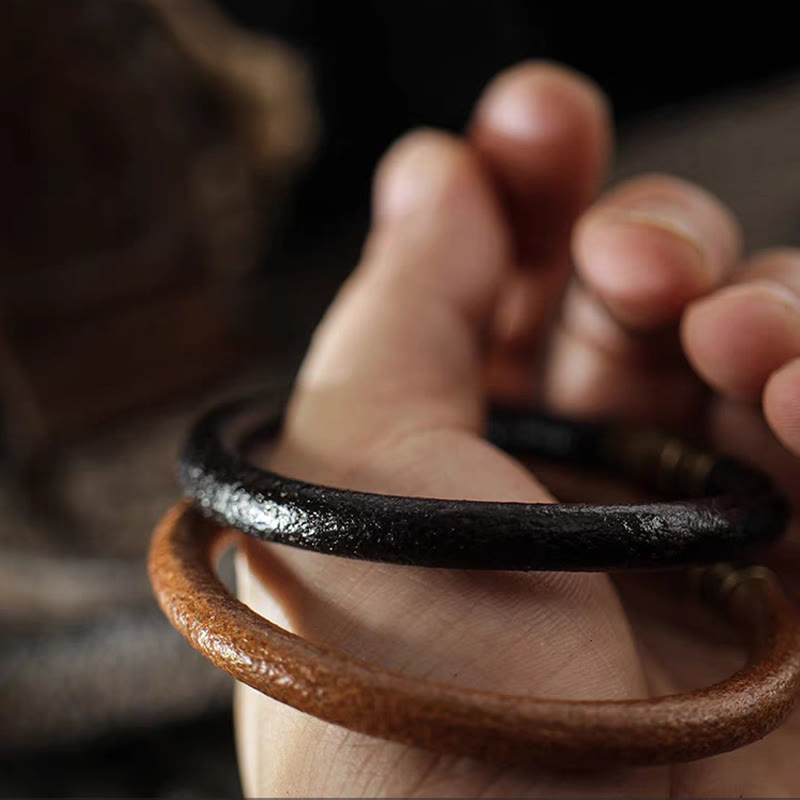 Retro Leather Luck Healing Copper Magnetic Buckle Bracelet