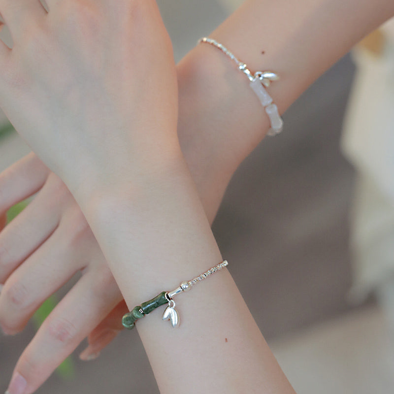 925 Sterling Silver Bamboo Motif Peridot Gemstone Resilience Bracelet