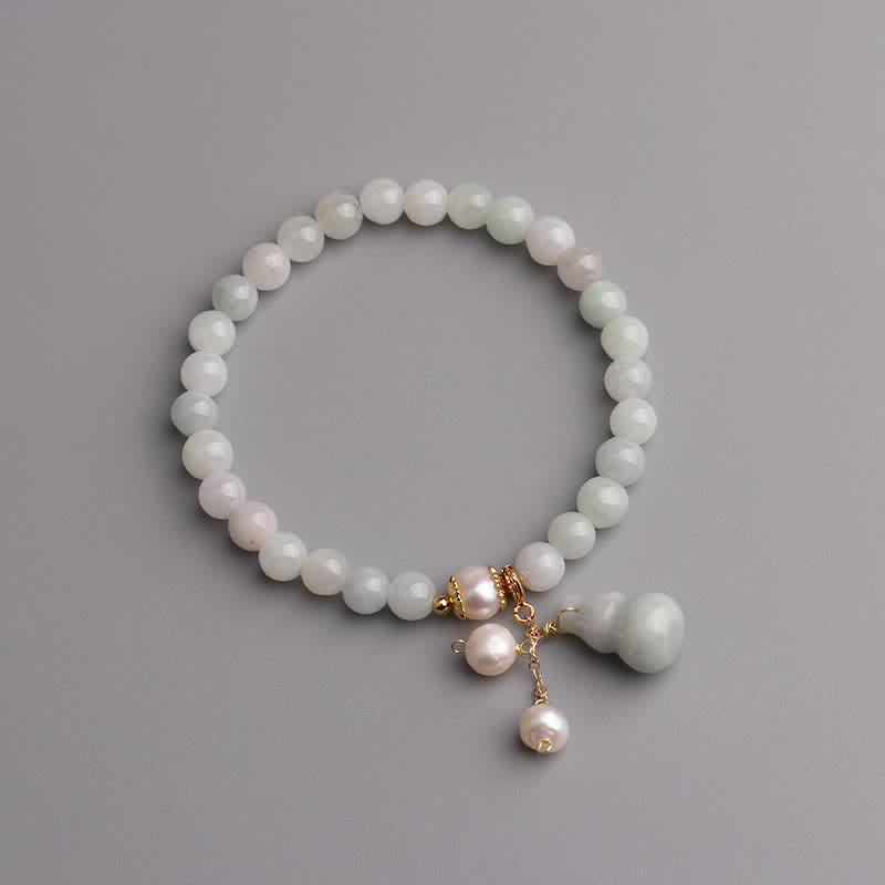 Natural Jade and Pearl Wu Lou Gourd Bracelet with Gold and Copper Accents