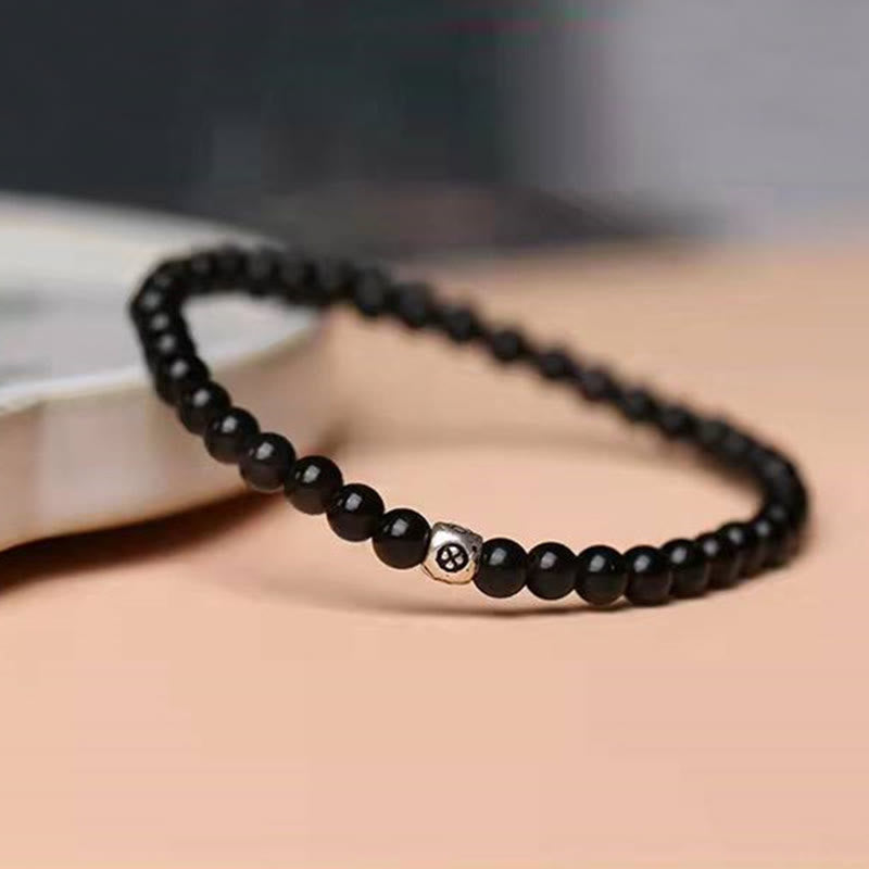 Minimalist Natural Black Obsidian and Smoky Quartz Beaded Energy Bracelet