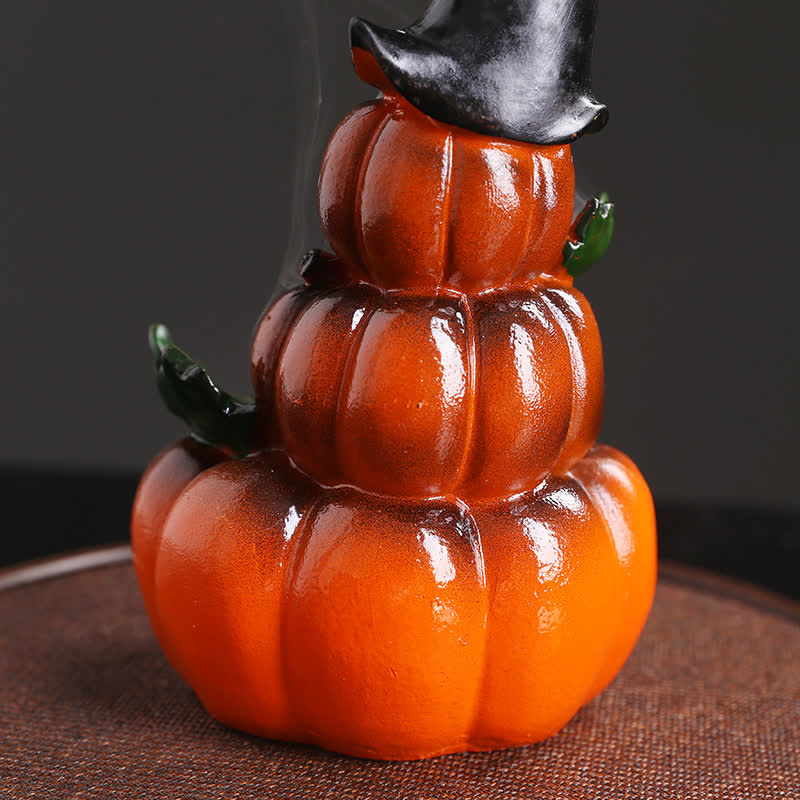 Atmospheric Halloween Pumpkin and Ghost Resin Backflow Smoke Fountain Incense Burner