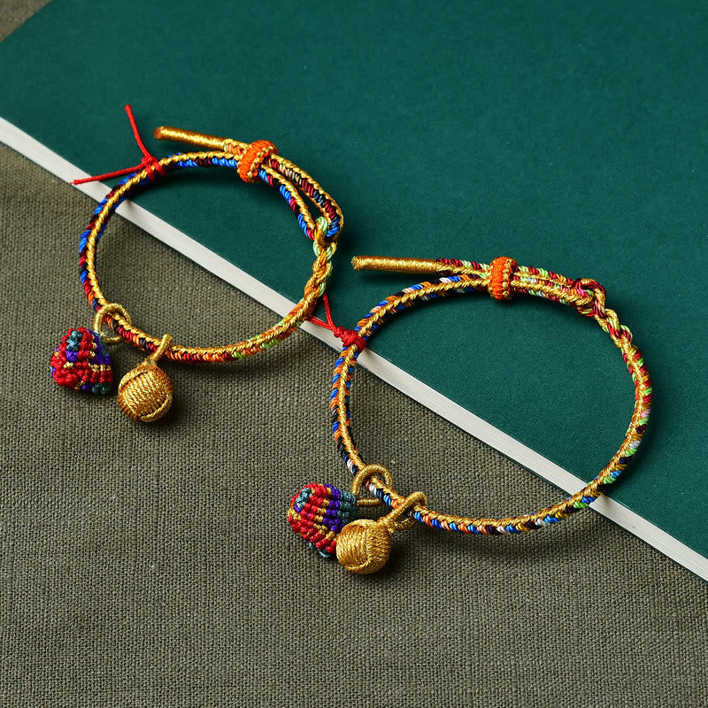 Colorful Rope Luck Handmade Zongzi Golden Ball Charm Bracelet