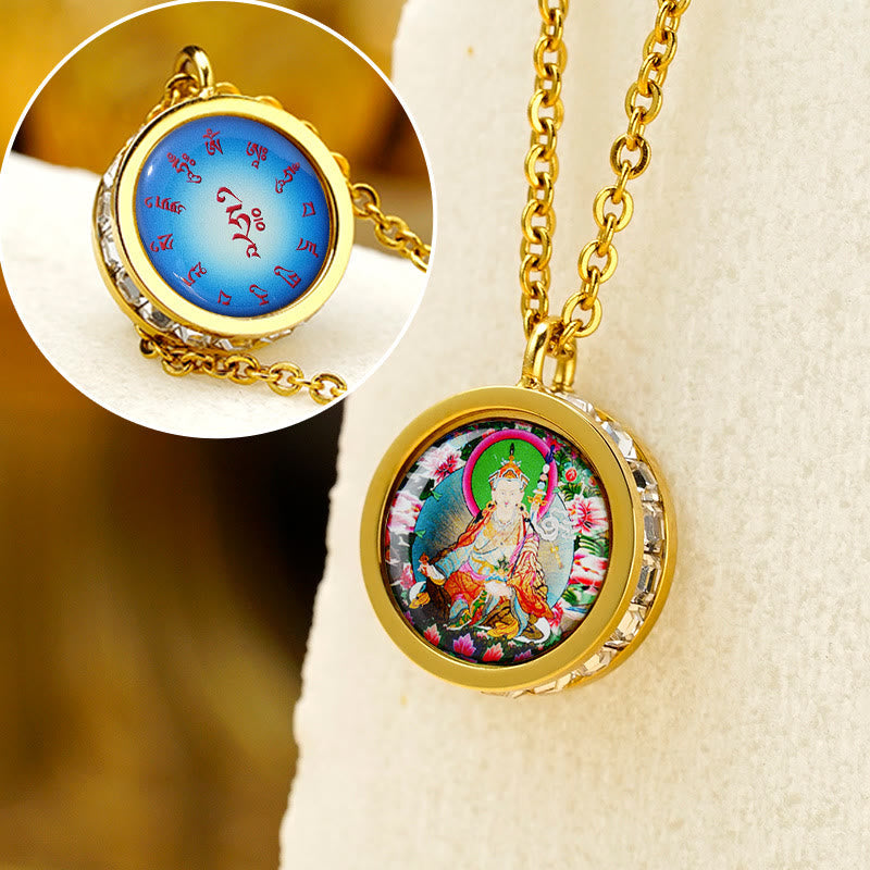 Tibetan Yellow God Of Wealth Green Tara Buddha Serenity Titanium Steel Necklace Pendant