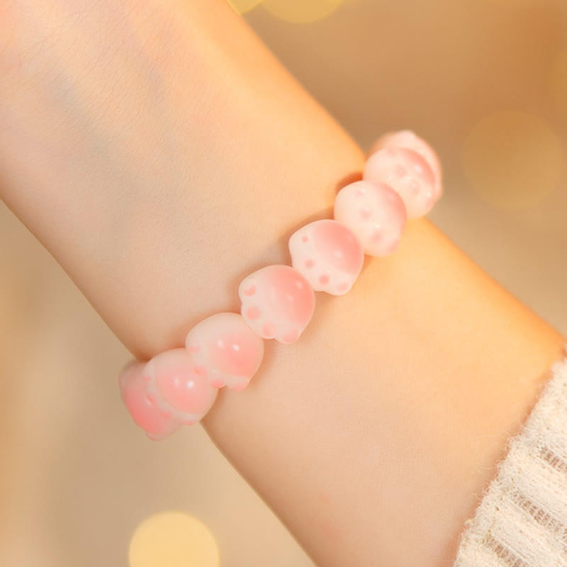 Natural Bodhi Seed Lovely Paw Lucky Cat Paw Peace Bracelet