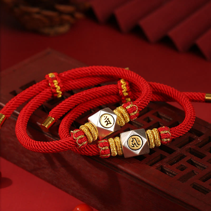 999 Sterling Silver Chinese Zodiac Natal Buddha Red Rope Luck Strength Handcrafted Kids Bracelet