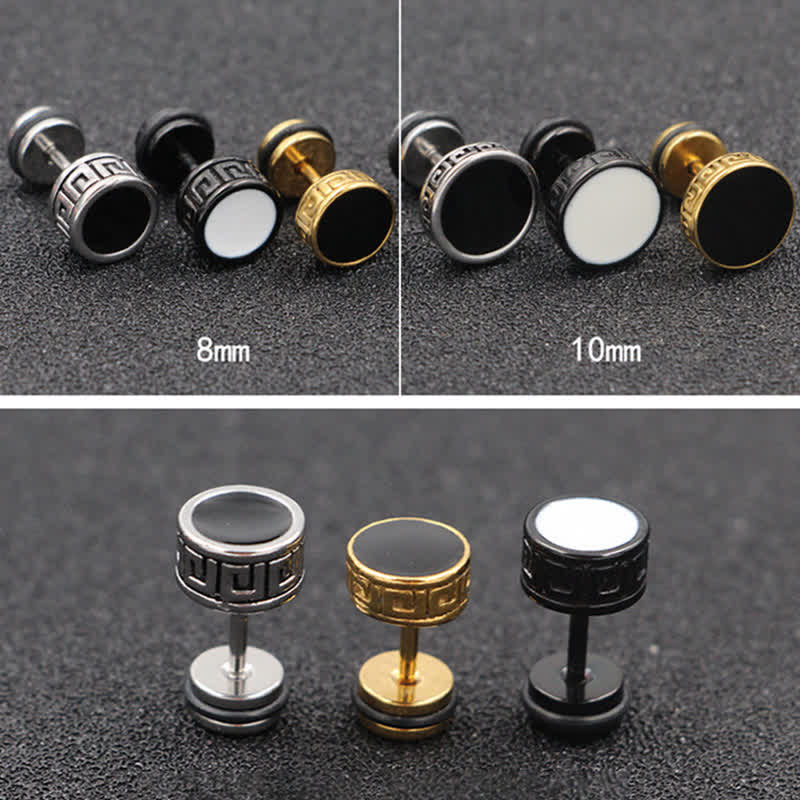 Cool Men Titanium Steel Balance Round Stud Earrings