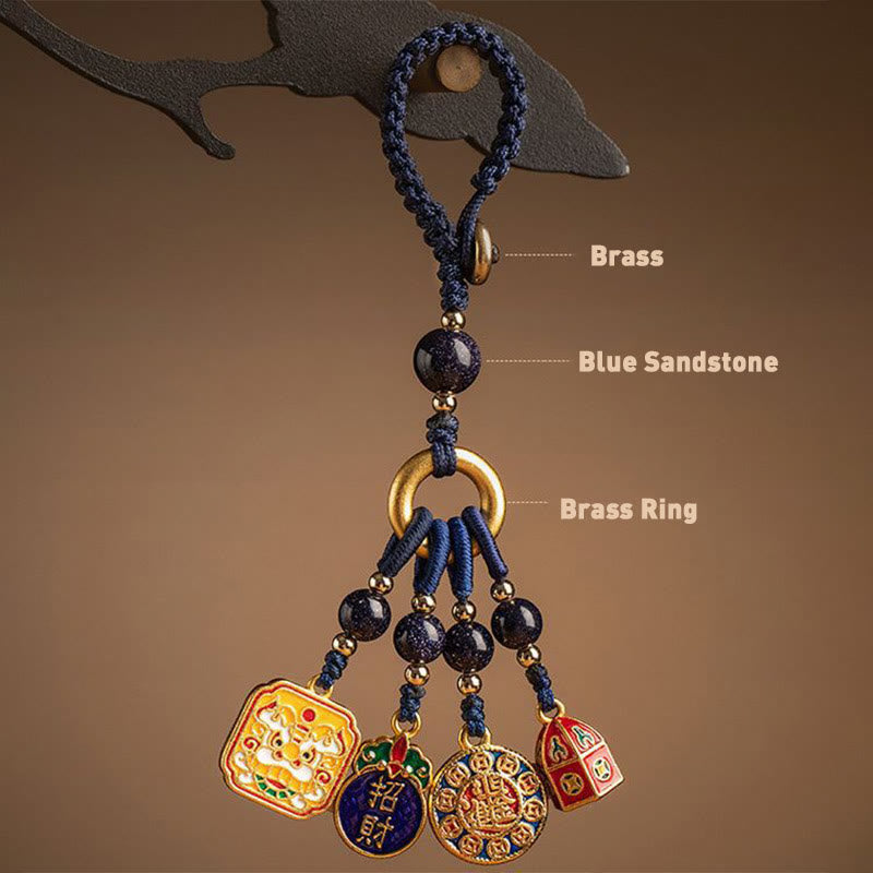 Nothing to Be Superstitious Dancing Lion Copper Wealth Key Chain