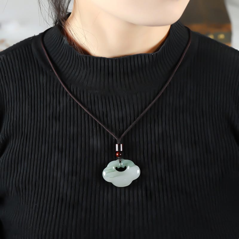 Tianshan Jade Golden Silk Jade Chinese Lock Charm Abundance Necklace Pendant