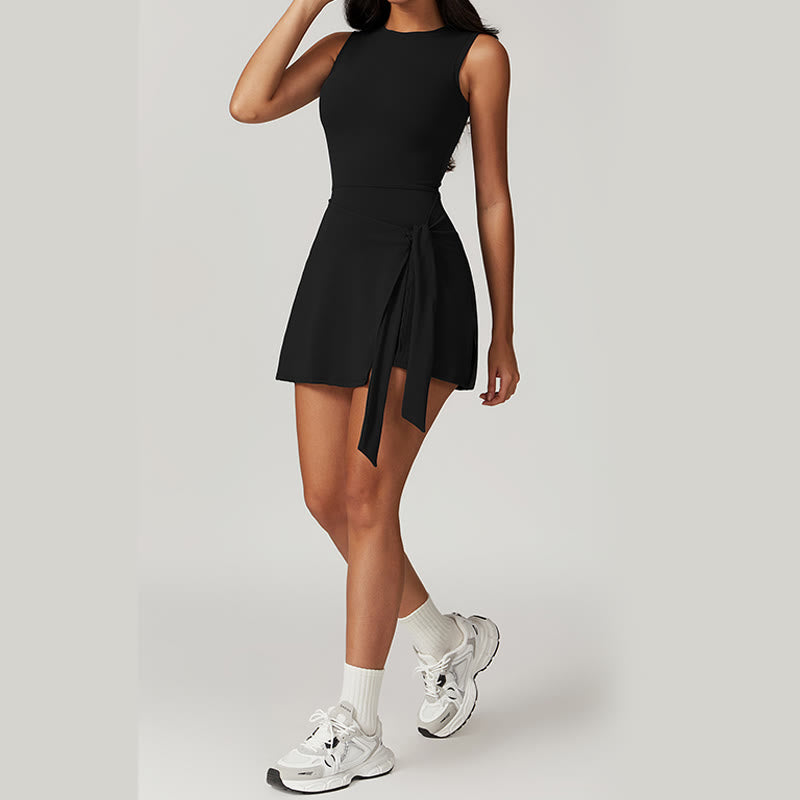 Solid Color Sports Tennis Yoga Lace-up Women Sports Dress
