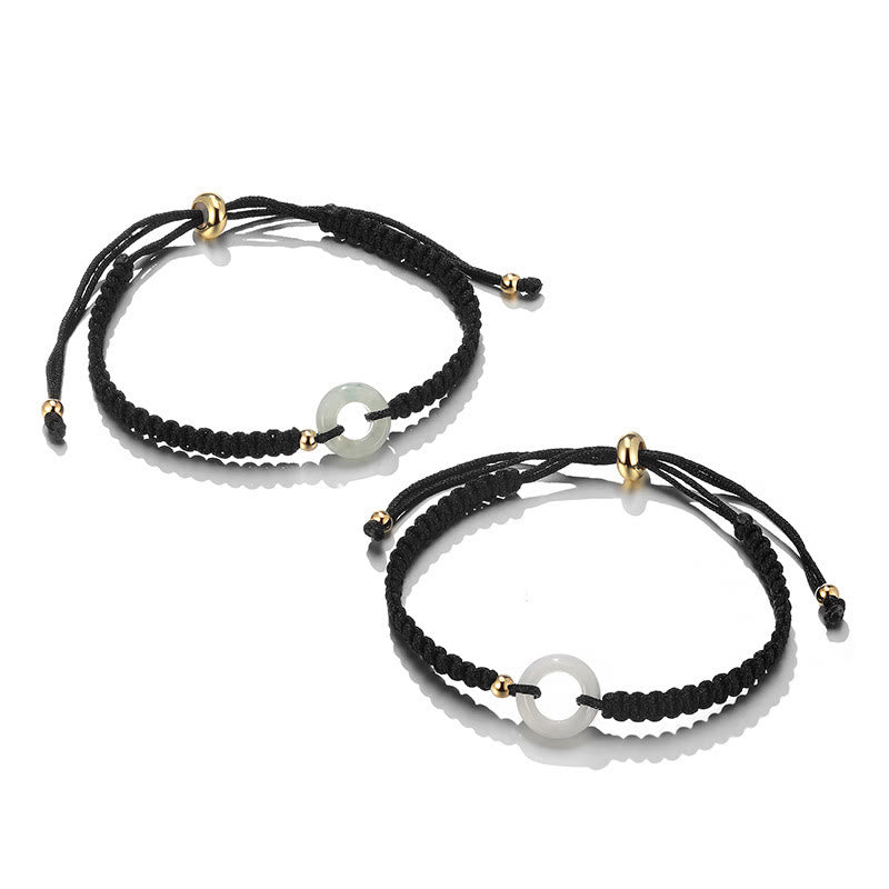 2Pcs Green Aventurine White Jade Peace Buckle Luck Braided Couple Bracelet