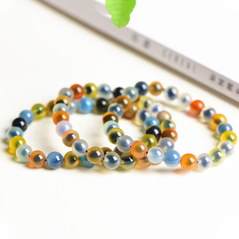 Natural Polished Candy Agate Round Bead Energy Bracelet