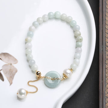 Natural Jade Pearl Gold Copper Peace Buckle Bracelet