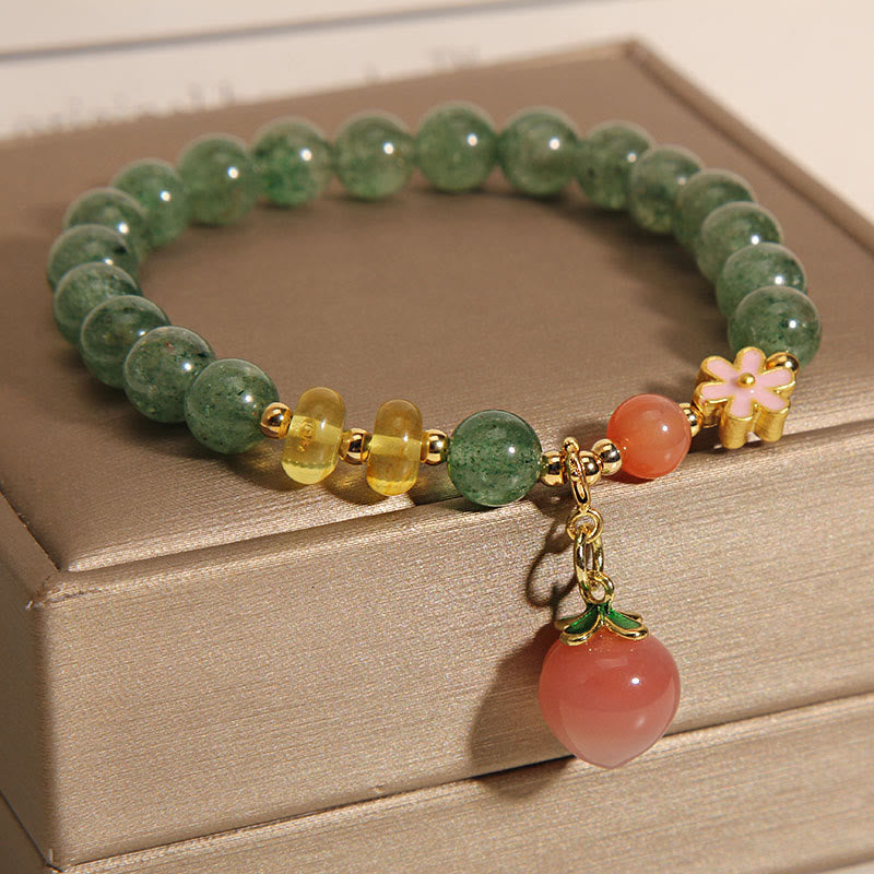 Natural Green Strawberry Quartz Love Peach Charm Bracelet