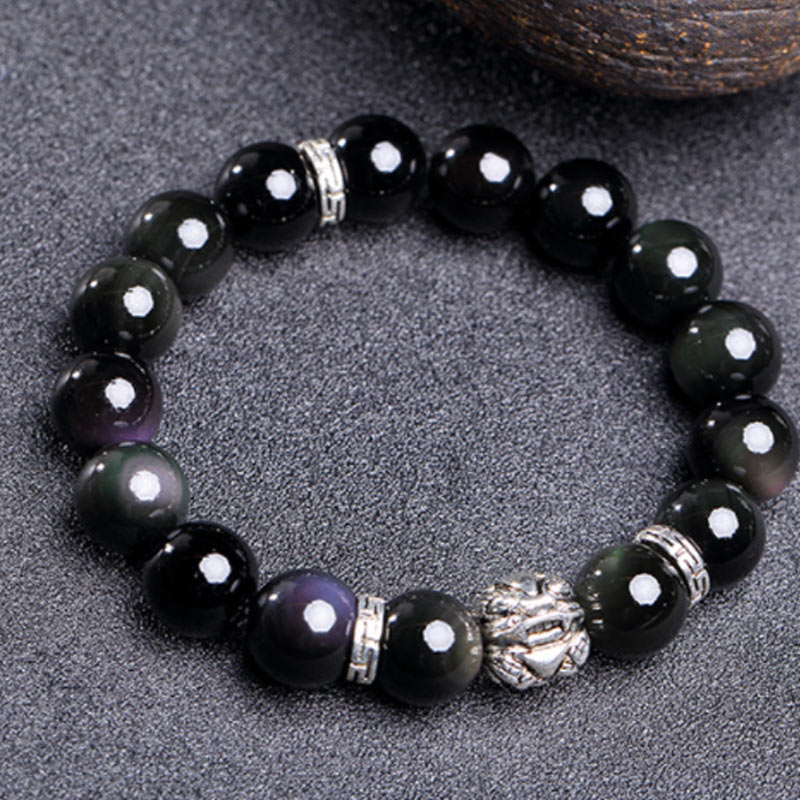 Natural Rainbow Obsidian Beaded Pixiu Symbol Bracelet