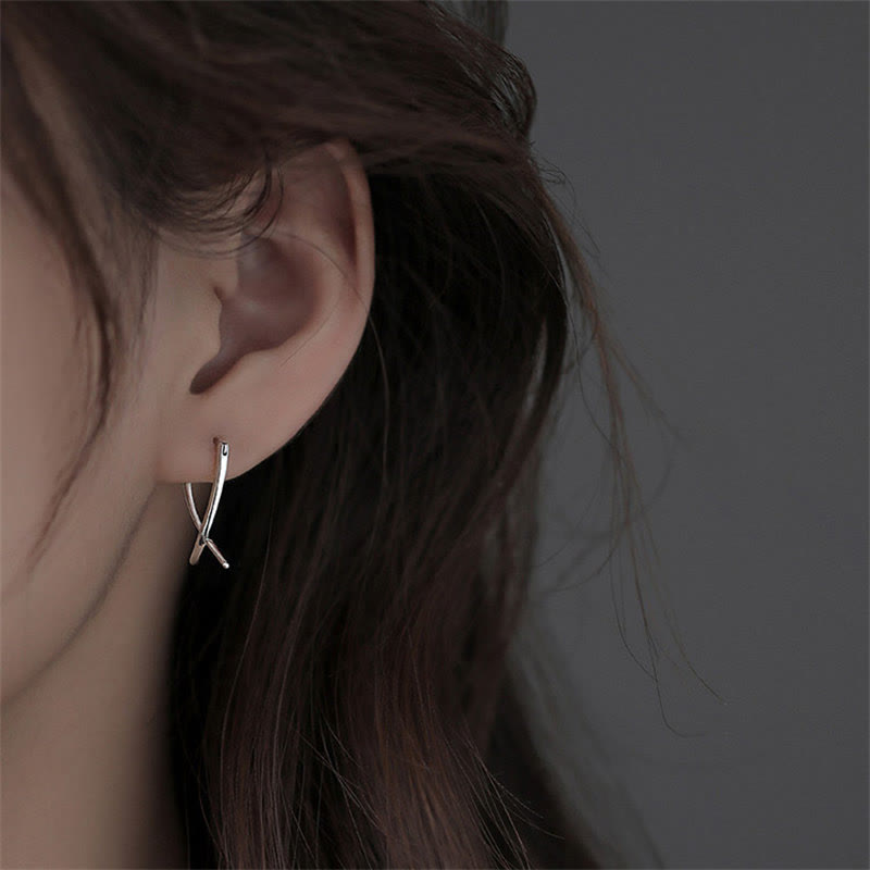 Geometric Cross Copper Hoop Earrings in Gold and Silver Finish