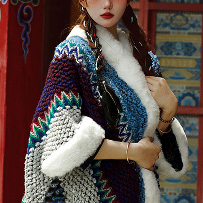 Tactile Striped Knitted Travel Meditation Tibetan Shawl