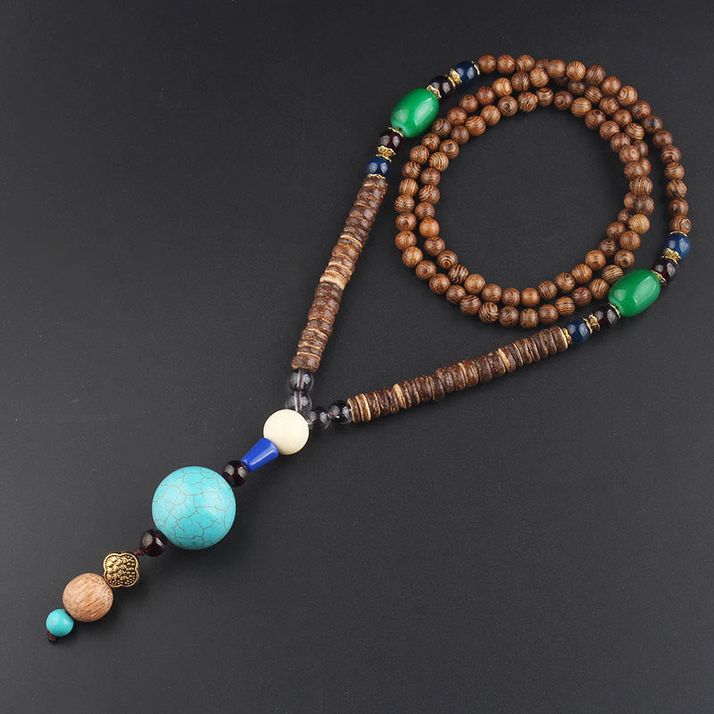 Tibetan Wenge Wood Bodhi Seed Agate Balance Peace Necklace Pendant (Extra 40% Off | USE CODE: FS40)