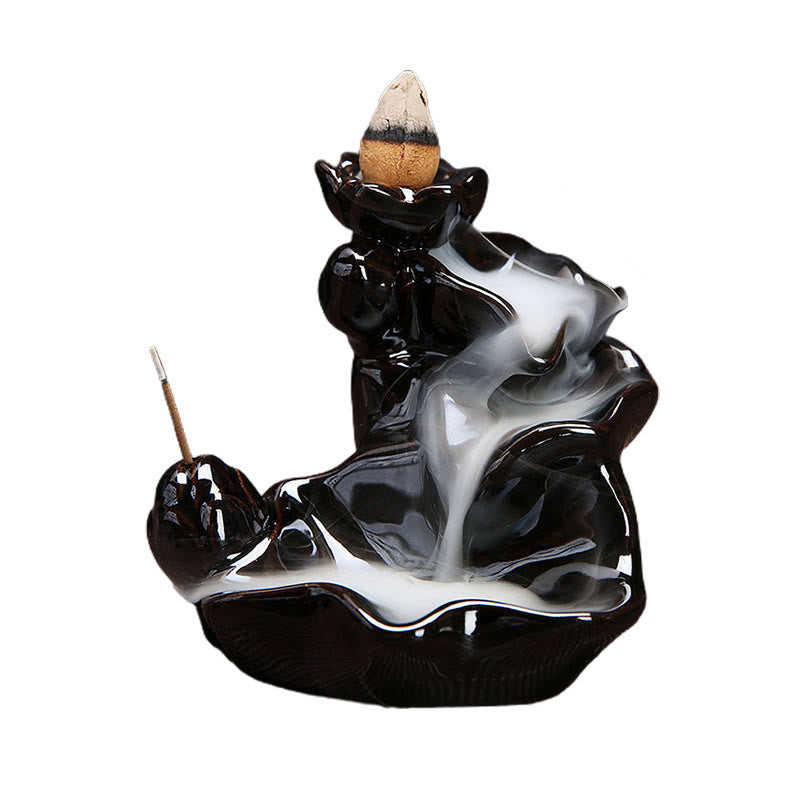 Handcrafted Lotus Ceramic Waterfall Backflow Incense Burner