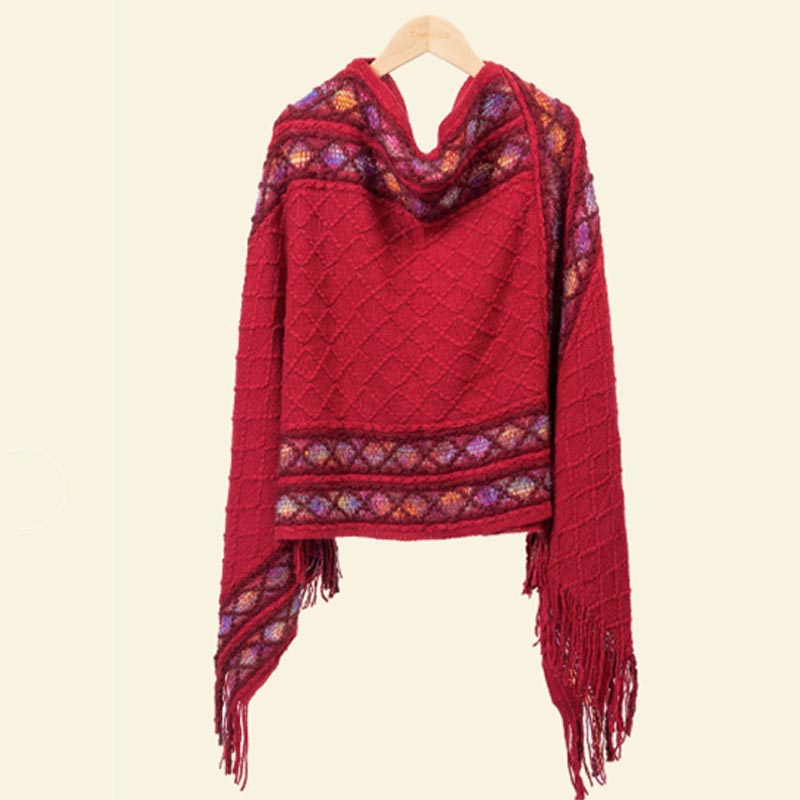 Tactile Knit Geometric Tassel Meditation Shawl Pullover