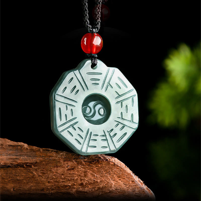 Natural Jade FengShui Bagua Yin Yang Prosperity Necklace Pendant