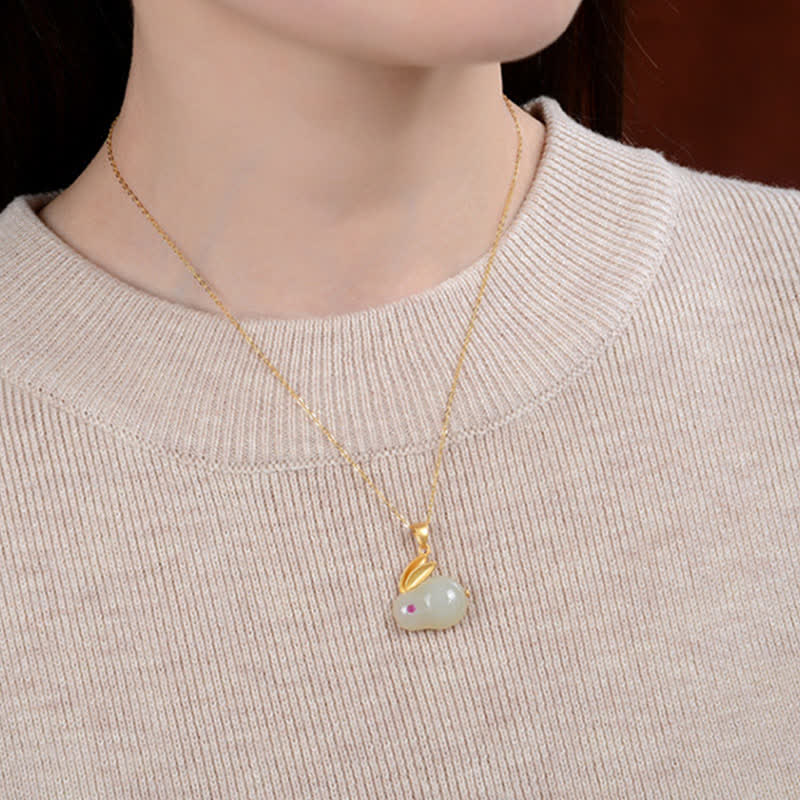 925 Sterling Silver Year of the Rabbit Hetian Jade Luck Ring Earrings Necklace Pendant