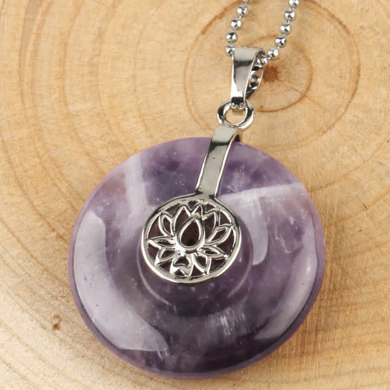 Various Crystal Amethyst Pink Crystal Lotus Healing Necklace Pendant