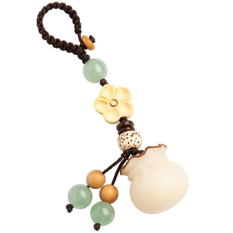 Handmade Bodhi Seed, Aventurine & Boxwood Money Bag Botanical Keychain